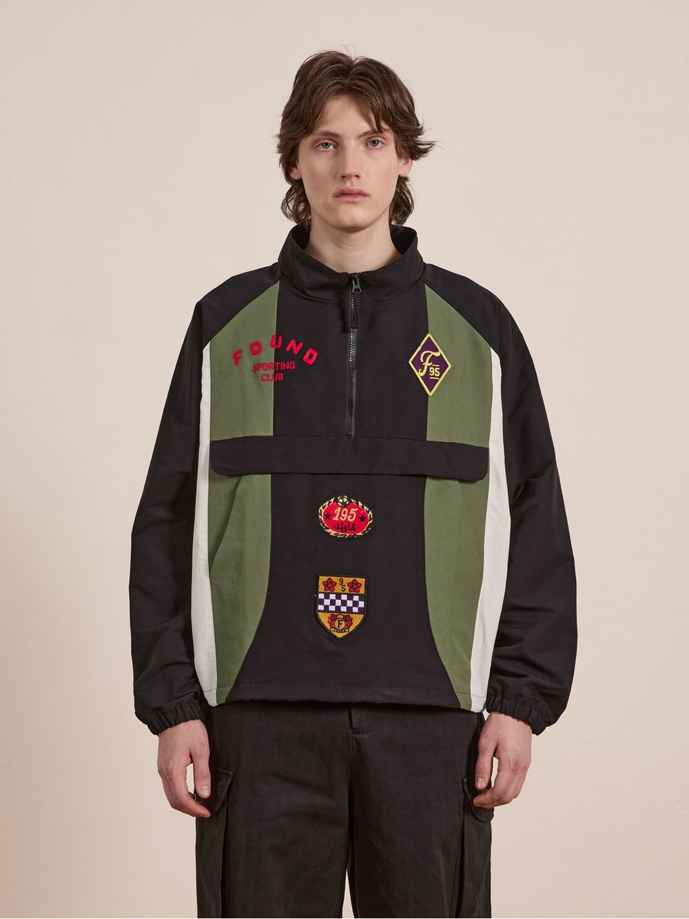 UNISEX Olive & Black Half-Zip Athletic Pullover Jacket